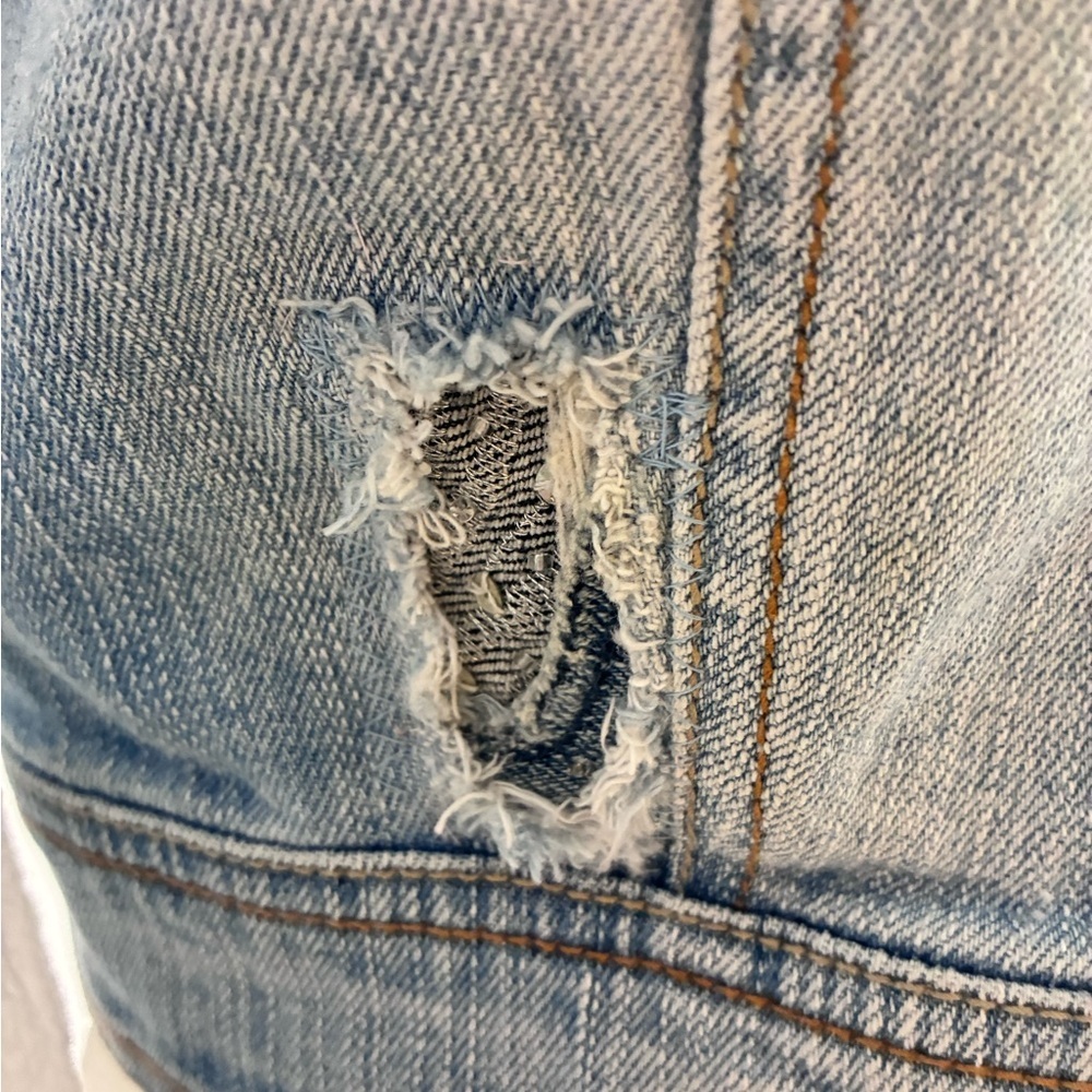 Women’s Distressed Cropped Denim Vest, L,  Blue, Upcycled/Sustainable Fashion - Picture 5 of 9
